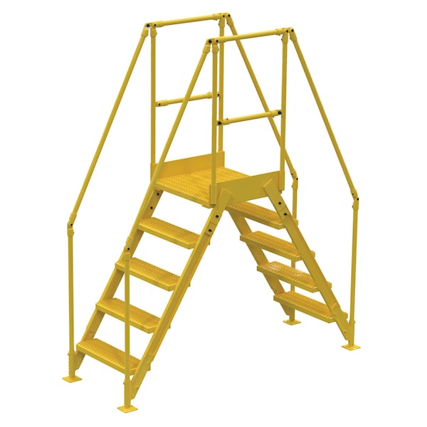 5 Step Cross-Over Ladder 48"H x 14"W Yellow Powder Coat Steel
